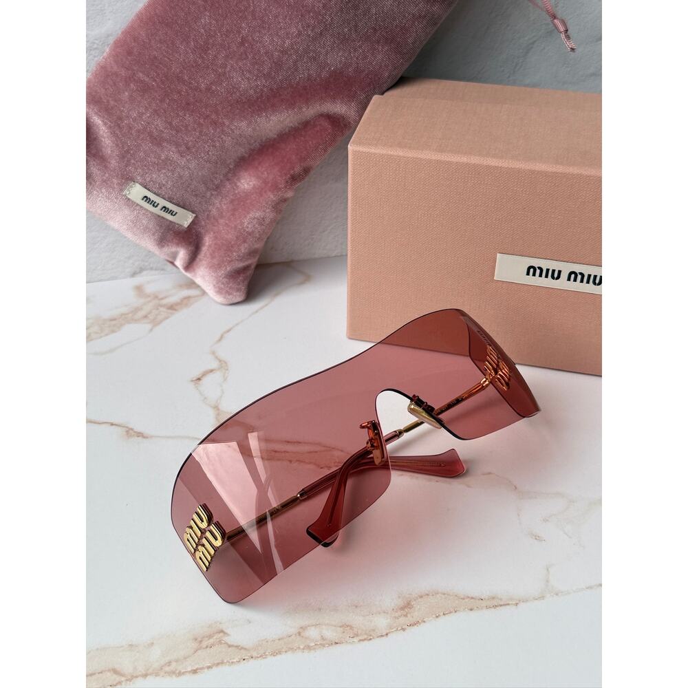NEW Miu Miu MU B53 Mask Sunglasses in Gold Red $632 - Picture 3 of 7